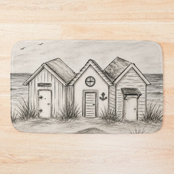 Item preview, Minimalist Coastal Beach Huts Nautical Wall Art designed and sold by TheSlowShore.