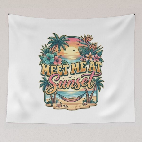 Item preview, Meet Me At Sunset Beach T-Shirt | Tropical Sunset Typography | Coastal Paradise Graphic Tee designed and sold by Faisal  Shah.