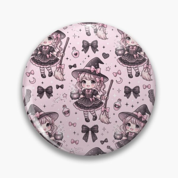 Item preview, Cute Kawaii Pink Witch Halloween Pattern designed and sold by KelliesGrafix.