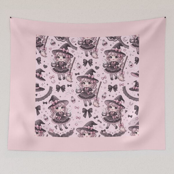 Item preview, Cute Kawaii Pink Witch Halloween Pattern designed and sold by KelliesGrafix.