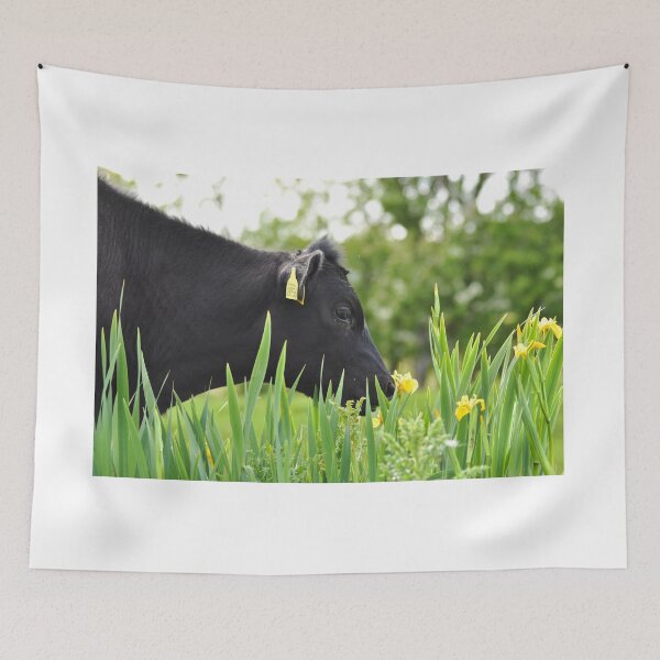 Item preview, Black Cow Among Yellow Iris Flowers designed and sold by Shanguai.