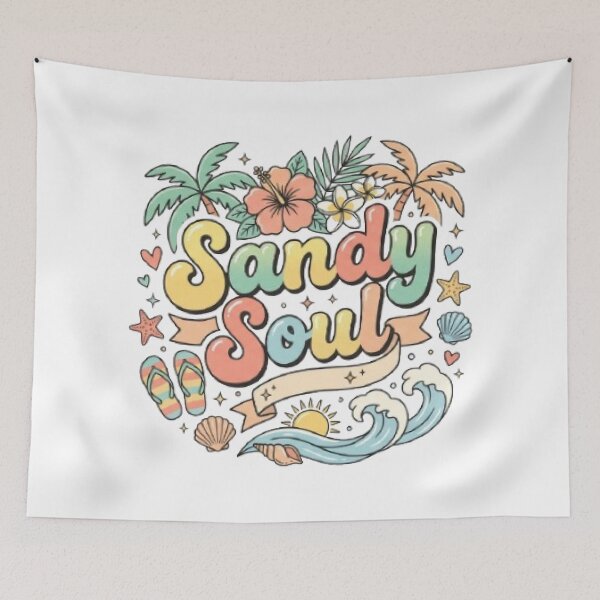 Item preview, Sandy Soul Beach T-Shirt | Retro Coastal Typography | Tropical Summer Graphic Tee designed and sold by Faisal  Shah.