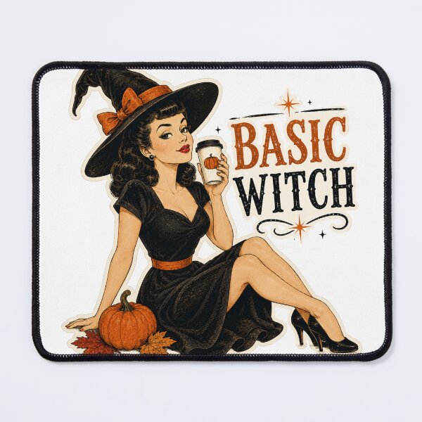 Item preview, Basic Witch | Vintage Pin-Up Halloween Witch | Retro Pumpkin Spice Witch designed and sold by Rewind Society.