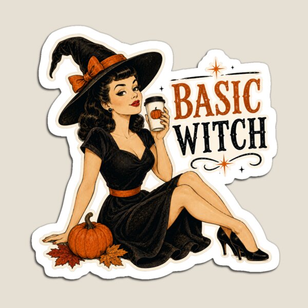 Item preview, Basic Witch | Vintage Pin-Up Halloween Witch | Retro Pumpkin Spice Witch designed and sold by Rewind Society.