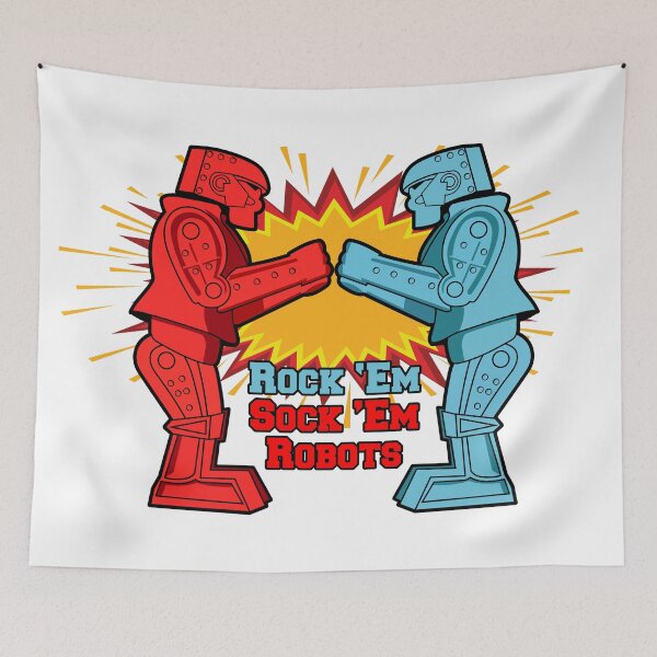 Item preview, Retro Rock Em Sock Em Fighting Robots Graphic Art designed and sold by Deviant Logic Design.