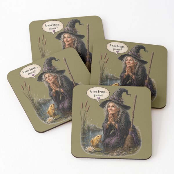Item preview, A New Broom Please Funny Witch and Goldfish Vintage Fantasy Design designed and sold by Alpine-Ink.