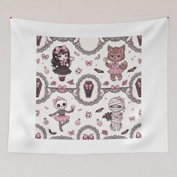 Item preview, Cute Coquette Halloween Monster Pattern designed and sold by KelliesGrafix.