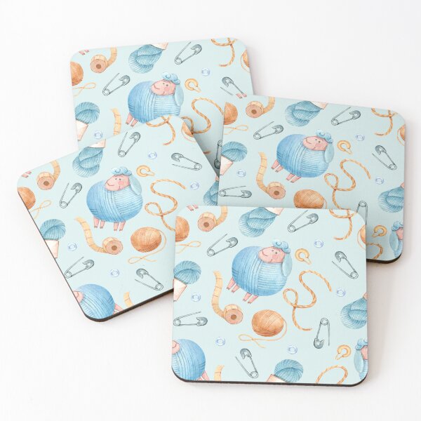 Item preview, Watercolor Knitting Sheep Seamless Pattern with Yarn Balls and Craft Accessories designed and sold by White Rabbit Design .