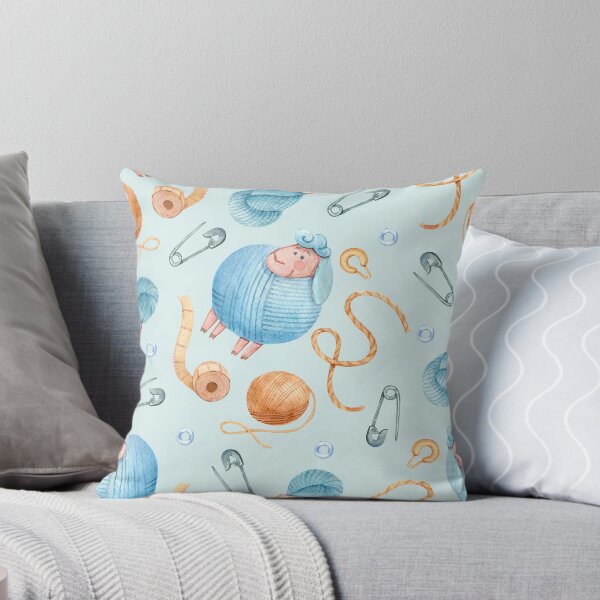 Item preview, Watercolor Knitting Sheep Seamless Pattern with Yarn Balls and Craft Accessories designed and sold by Sasha Zinch Design.
