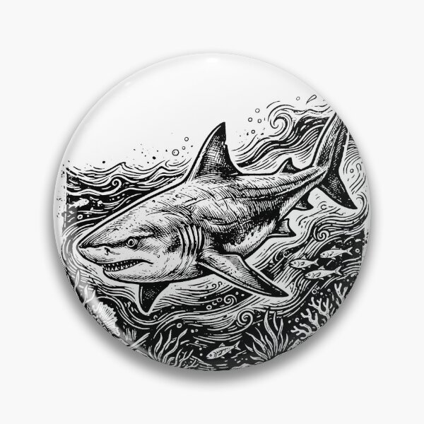 Item preview, Vintage Woodcut Bull Shark Illustration designed and sold by DuckOddity.