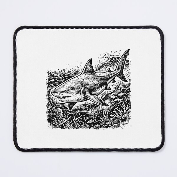 Item preview, Vintage Woodcut Bull Shark Illustration designed and sold by DuckOddity.
