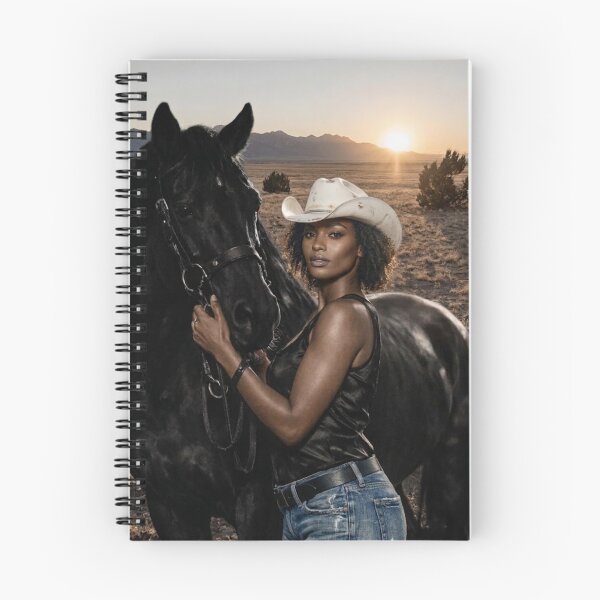Item preview, Golden Hour Western Grace - Modern Cowgirl with Black Horse designed and sold by Bela Ambrus.
