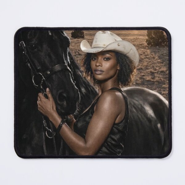 Item preview, Golden Hour Western Grace - Modern Cowgirl with Black Horse designed and sold by Bela Ambrus.