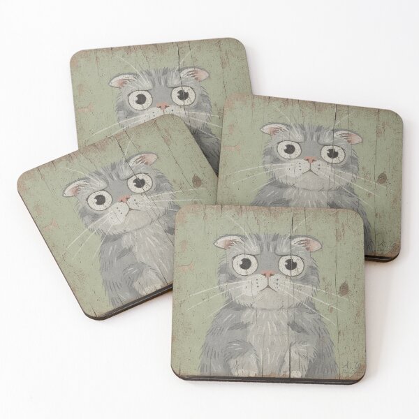Item preview, Startled Scottish Fold Cat Folk Art designed and sold by PictorialWhimsy.