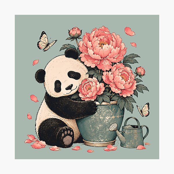 Item preview, Vintage Floral Panda with Pink Peonies designed and sold by VIVID COLORS CLUB.