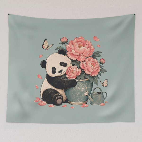 Item preview, Vintage Floral Panda with Pink Peonies designed and sold by VIVID COLORS CLUB.