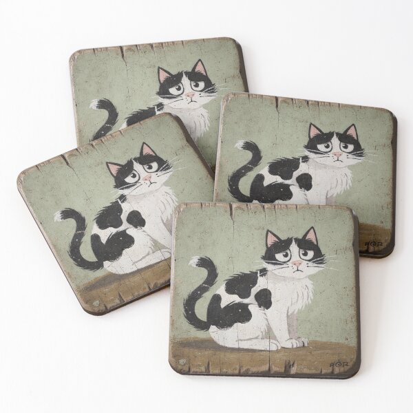 Item preview, Skeptical Cow-Patch Cat Folk Art designed and sold by PictorialWhimsy.
