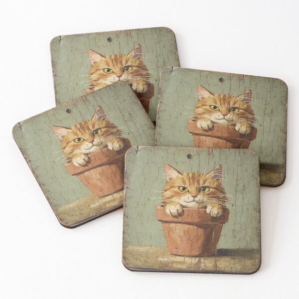 Item preview, Orange Cat Wedged in a Flowerpot Folk Art designed and sold by PictorialWhimsy.