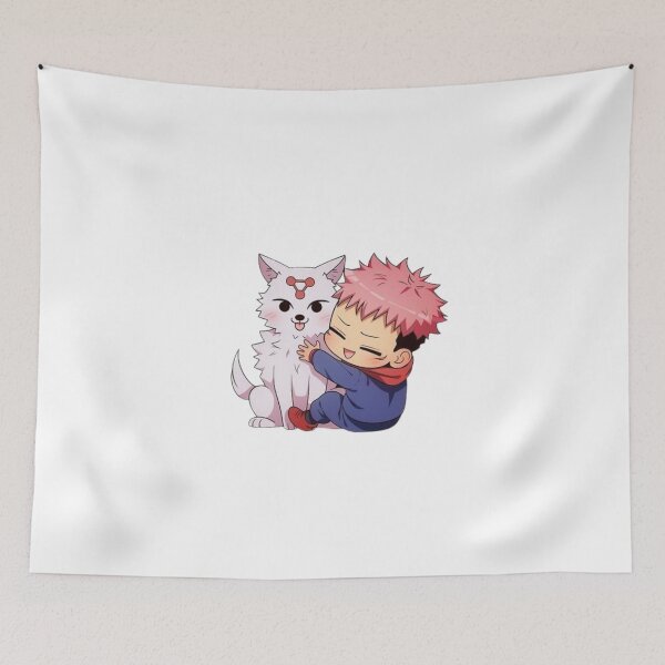 Item preview, Happy Pink Haired Student Hugging Fluffy White Shikigami Hound designed and sold by Snowdog-Art.