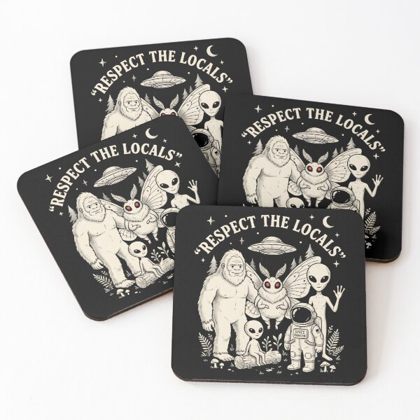 Item preview, Respect The Locals Vintage Cryptid Alien Stamps Bigfoot Mothman UFO T-Shirt | Retro Camping Graphic Gift designed and sold by Trendably.