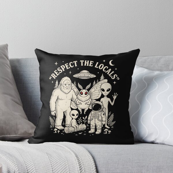 Item preview, Respect The Locals Vintage Cryptid Alien Stamps Bigfoot Mothman UFO T-Shirt | Retro Camping Graphic Gift designed and sold by Trendably.