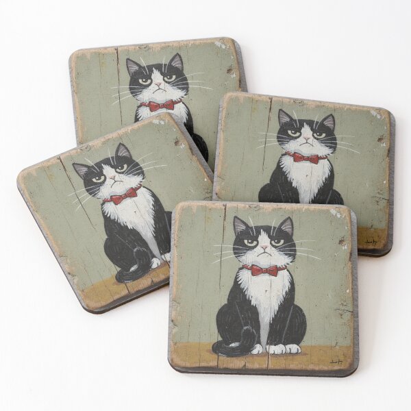Item preview, Dapper Tuxedo Cat in a Bow Tie Folk Art designed and sold by PictorialWhimsy.