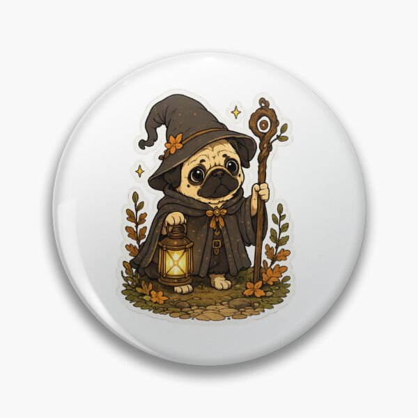 Item preview, Cute Wizard Pug Sticker | Cozy Fantasy Dog | Whimsical Cottagecore Magic Illustration designed and sold by Bud the Pug & Friends .
