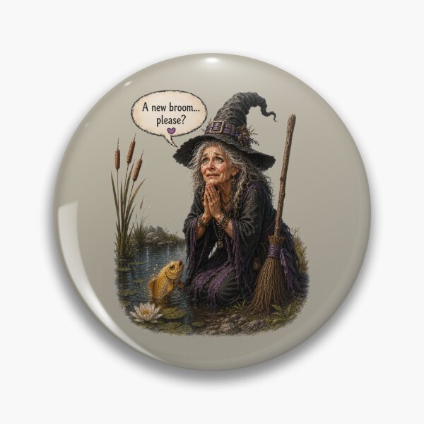 Item preview, A New Broom Please Funny Witch and Goldfish Vintage Fantasy Design designed and sold by Alpine-Ink.
