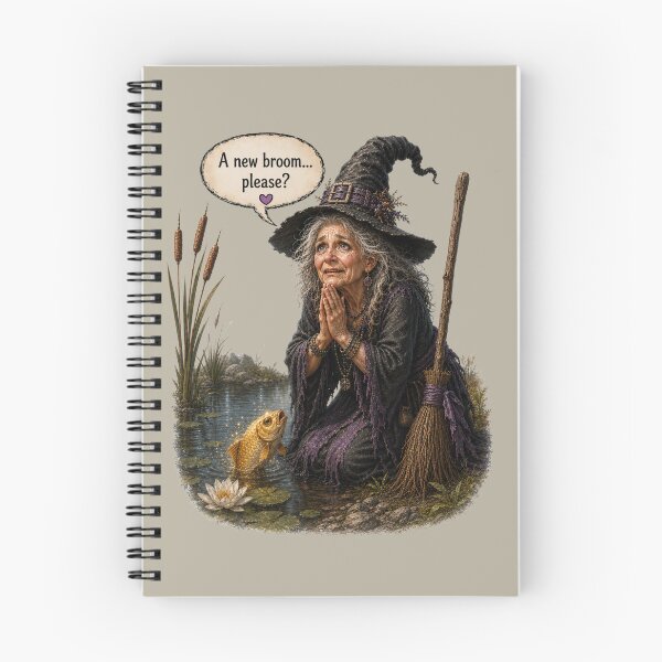 Item preview, A New Broom Please Funny Witch and Goldfish Vintage Fantasy Design designed and sold by Alpine-Ink.