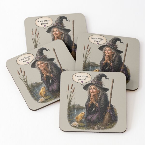 Item preview, A New Broom Please Funny Witch and Goldfish Vintage Fantasy Design designed and sold by Alpine-Ink.