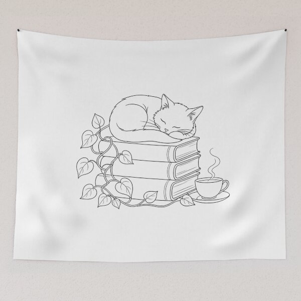 Item preview, Sleeping Cat with Books and Tea designed and sold by Nitta Studio.