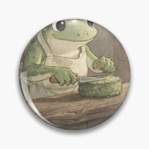 Item preview, Frog Cheesemonger Slicing a Wheel of Moss Cheese Cottagecore Art designed and sold by PictorialWhimsy.