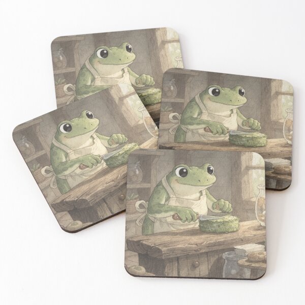 Item preview, Frog Cheesemonger Slicing a Wheel of Moss Cheese Cottagecore Art designed and sold by PictorialWhimsy.