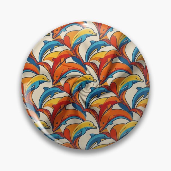 Item preview, Retro Sunset Dolphin Pattern - Vibrant Blue, Orange & Yellow Marine Art designed and sold by OddlySticky.