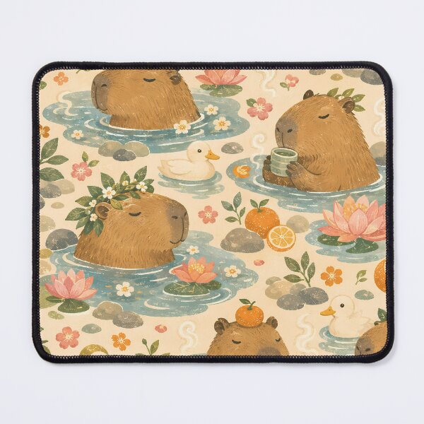 Item preview, Capybara Onsen Spa Day Seamless Pattern designed and sold by VIVID COLORS CLUB.