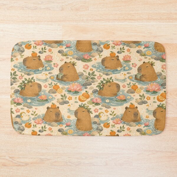 Item preview, Capybara Onsen Spa Day Seamless Pattern designed and sold by VIVID COLORS CLUB.