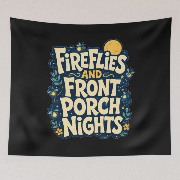 Item preview, Fireflies And Front Porch Nights Folk Art Floral Lettering Summer Nostalgia Gift for Country Lovers designed and sold by Nightarel.