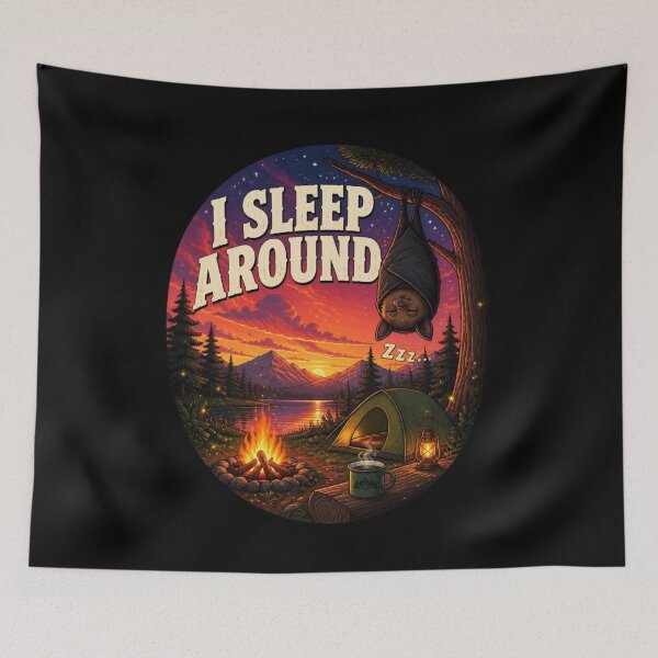 Item preview, I Sleep Around Funny Bat Camping Design – Cute Sleeping Bat Campfire Nature Illustration designed and sold by Don't Crack Art.