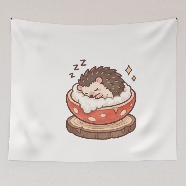 Item preview, Kawaii Sleepy Hedgehog Cottagecore Art designed and sold by RADesignHub.