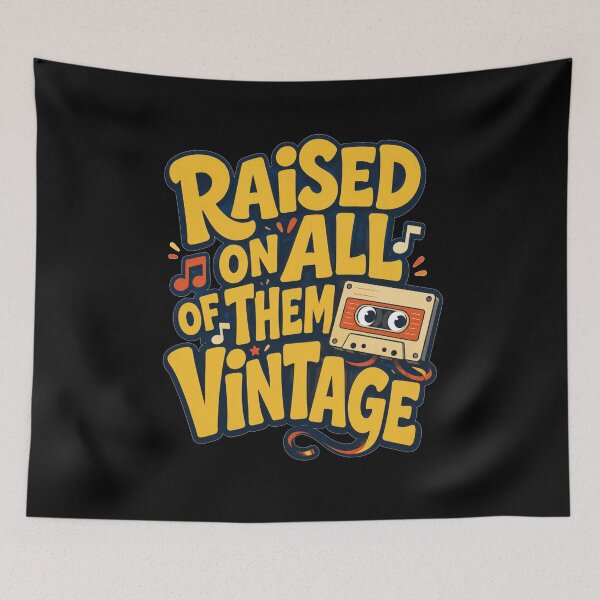 Item preview, Raised On All Of Them Vintage Bold Cartoon Cassette Art Retro Music Gift for Cassette Lovers designed and sold by Nightarel.