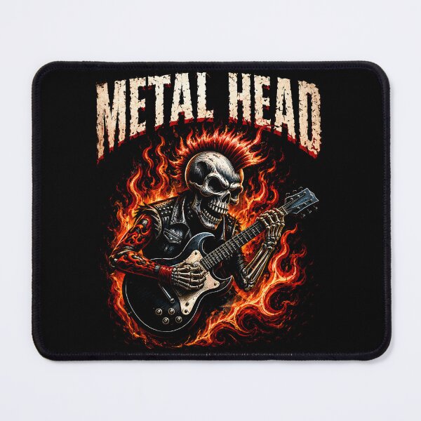 Item preview, Metal Head – Flaming Skull Guitarist | Heavy metal rock design designed and sold by Peter Kaul.