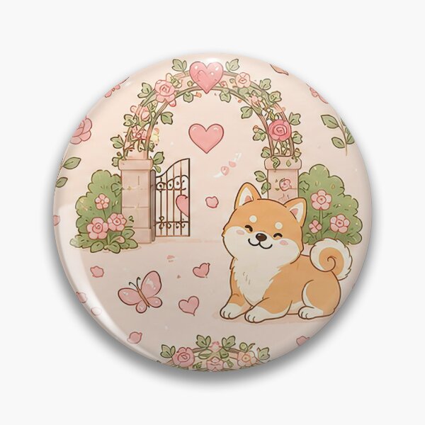Item preview, Shiba Inu Heart Garden Gate Pattern designed and sold by Soft Berry Studio.