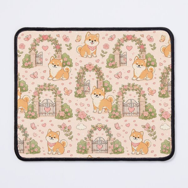 Item preview, Shiba Inu Heart Garden Gate Pattern designed and sold by Soft Berry Studio.