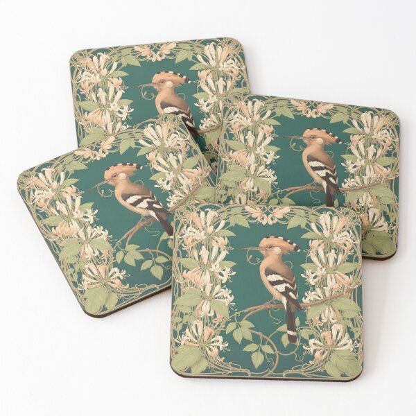Item preview, Art Nouveau Hoopoe Among Honeysuckle in Gold designed and sold by PictorialWhimsy.