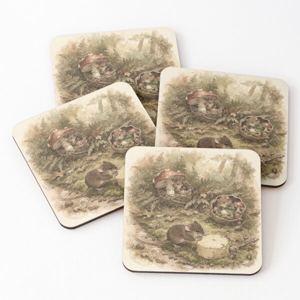 Item preview, Vole Folk Rolling an Acorn Cheese Wheel Home Storybook Art designed and sold by PictorialWhimsy.