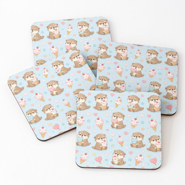 Item preview, Otter Heart Ice Cream Pattern designed and sold by Soft Berry Studio.