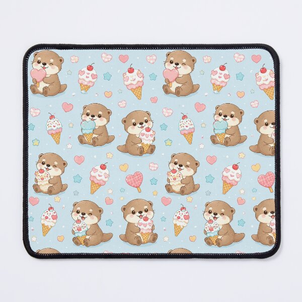 Item preview, Otter Heart Ice Cream Pattern designed and sold by Soft Berry Studio.