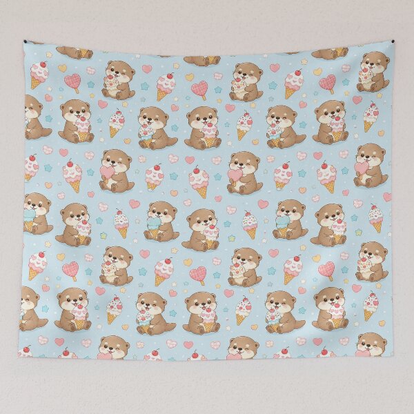 Item preview, Otter Heart Ice Cream Pattern designed and sold by Soft Berry Studio.