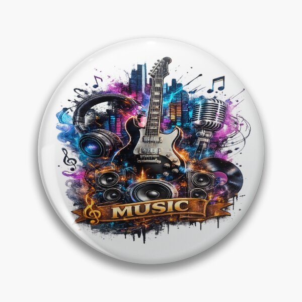 Item preview, Neon Music Vibes | Guitar, Headphones & Vintage Microphone Graphic T-Shirt Design designed and sold by techtrinket.