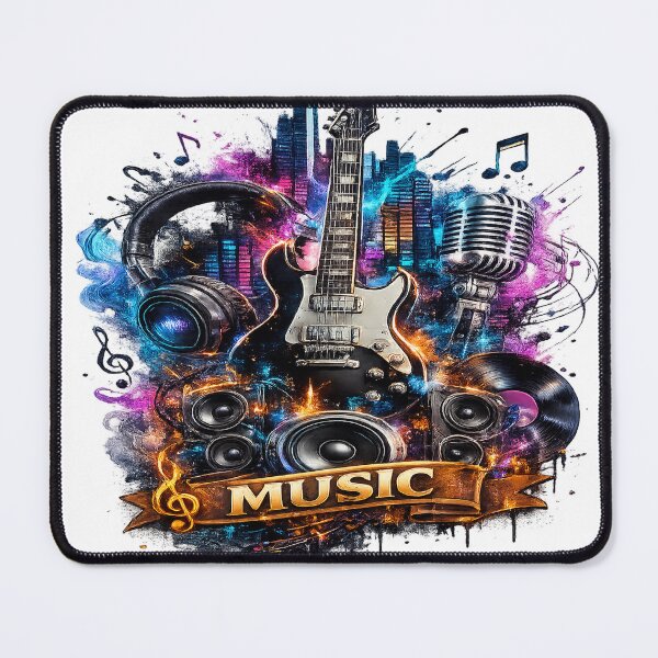 Item preview, Neon Music Vibes | Guitar, Headphones & Vintage Microphone Graphic T-Shirt Design designed and sold by techtrinket.